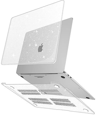 ZYB Custodia per MacBook Air 13 Pollici 2021 2020 2019 2018 (M1 A2337 A2179 A1932), Case Cover Copertina Protettiva Plastica Rigida per Mac Book Air 13 Touch ID, Glitter trasparente