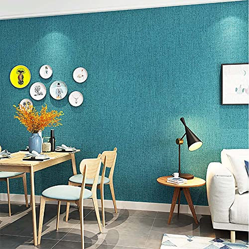 Papier peint 3D de style scandinave en PVC à coller nordique - Texture lin unie - Pour chambre à coucher, salon, hôtel, TV - 5,4 m de large x 8,3 m de long - Bleu marine