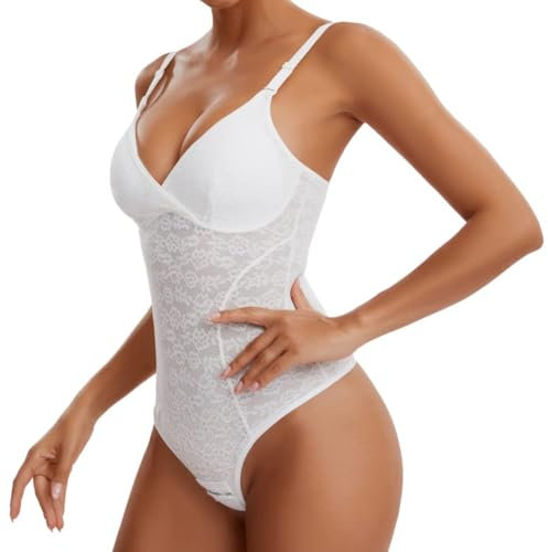 Joyshaper Body Contenitivo Modellante Donna in Pizzo Invisibile Intimo Snellente Shaper con Profondo Scollo a V Stile Shapewear Bodysuit Pancia Piatta