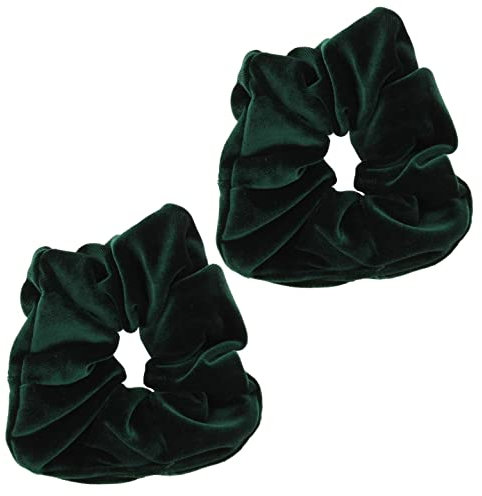 Topkids Accessories - Luxury Velvet Scrunchie Scrunchies Elastic Hair Band Ponytail Holders Hair Scrunchie Hair Bobbles Hair Accessories for Women, Ladies, Girls - Pack of 2 (Bottle Green)