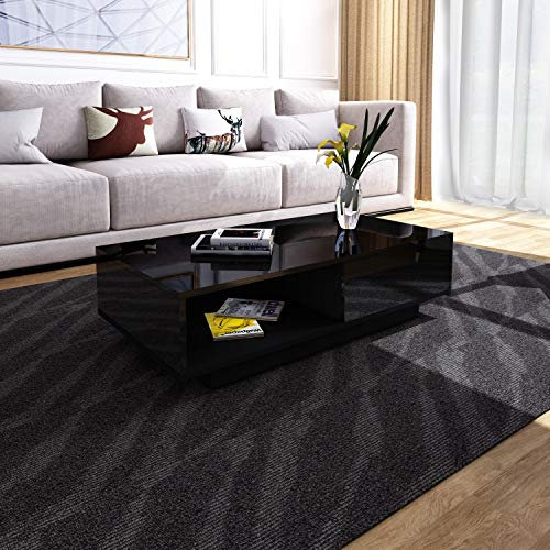 Moderner Couchtisch mit 1 Schublade & Offenem Gehäuse All Hochglanz Kaffeetisch Couchtisch Rechteck Wohnzimmermöbel 95x55x31cm - Schwarz