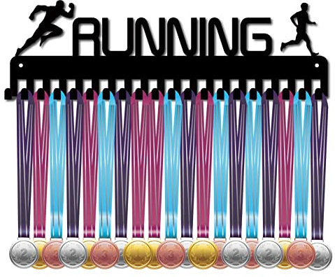 CREATCABIN Laufmedaillenhalter Display Aufhänger Rack Sport Metall Wandhalterung Mit 20 Haken Zum Aufhängen von 60 Medaillen Läufer Home Badge Laufen Marathon Gymnastik Schwarz 15.7 x 4.8 Zoll
