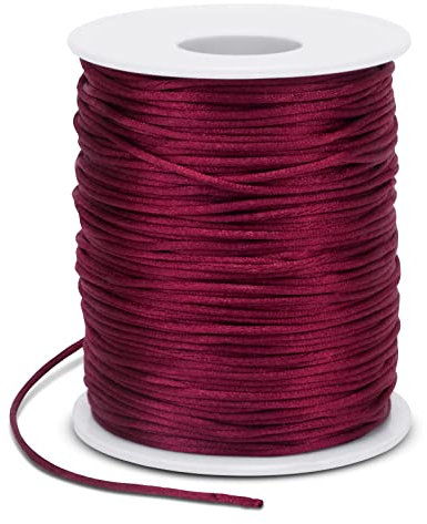 LEREATI Satin Cord 1.5mm x 100m Nylon Cord Bracelet Thread, Rattail Silk Beading Thread Jewellery String for Making Bracelet, Necklace, Chinese Knot, DIY Crafts (Maroon)