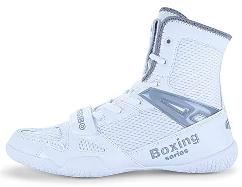 BLBK Chaussure Boxe Anglaise Chaussure de Lutte Bottes de Boxe Mixte, Blanc/Gris, 46 EU