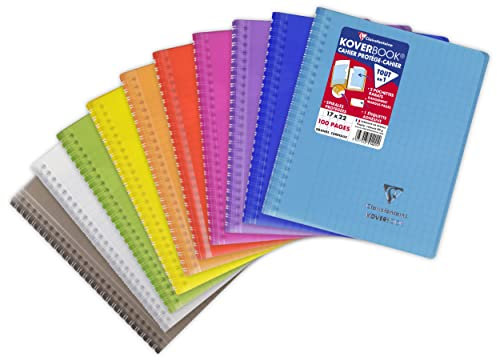 Clairefontaine 351401C Un Cahier à Spirale Koverbook - 17x22 cm - 100 Pages Grands Carreaux - Papier Blanc 90 g - Couverture Polypro Couleur Aléatoire