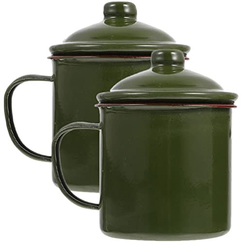 Gadpiparty 2stücke Retro Emaille Tassen Große Kaffeetassen Für Zuhause Multifunktionale Campingbecher Mit Deckel Hitzebeständig Grün Für Kaffee Tee Und Wasser