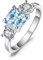 JewelryPalace Kissenschliff 2ct Echt Blau Topas Zirkonia Ring Damen, Drei Stein Schmuck Set, Verlobungsring Silber Ringe 925 für Frauen, Ring Promise Hochzeitstag Schmuck Mädchen mit Naturstein 59