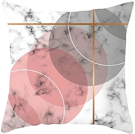 Kissenbezüge 40X40 Kariert, Kissen Sofa Deko Polyester Zierkissenbezüge 1Stück Marmor-Muster-Kreis Rosa Grau Weiß für Stuhl Wohnzimmer Schlafzimmer
