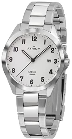 Atrium Herren Armbanduhr Edelstahl Saphirglas Analog Quarz 10 bar mit Datumsanzeige und Edelstahlband Silberfarben A45-30