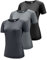 3er Pack T-Shirt Damen, Sport Shirt Damen Funktionsshirt Kurzarm Laufshirt, Rundhals Sommer Kurzarmshirt Sporttop, Atmungsaktiv Sportshirt Yoga Gym Shirt Fitness Oberteile Black/Grey/Dark Grey 3P15-S