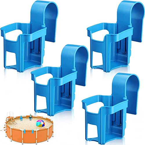 LATERN 4 Piezas Portavasos Junto de Piscina, 9CM x 7CM Portavasos de Plástico para Piscina Cesta para Vasos de Jardín se Adapta a la Barra Superior Redonda de 2 Pulgadas o Menos (Azul)