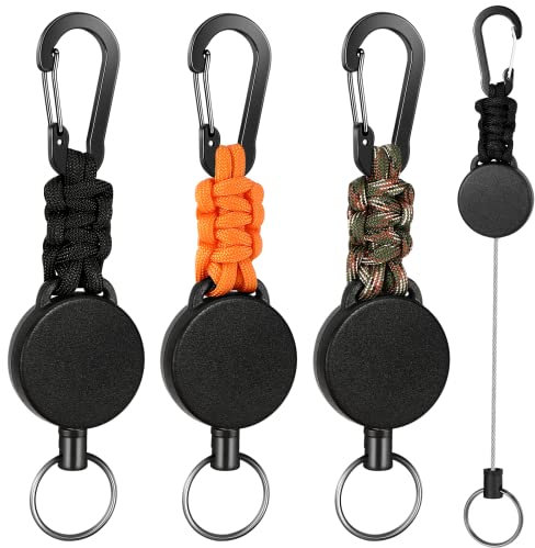 3 Stücke Schlüsselanhänger Ausziehbar Schlüsselband Ausziehbar Ausweis Einziehbarer Schlüsselanhänger mit 60cm Stahldrahtseil, Ausweishalter Ausziehbar mit Karabiner