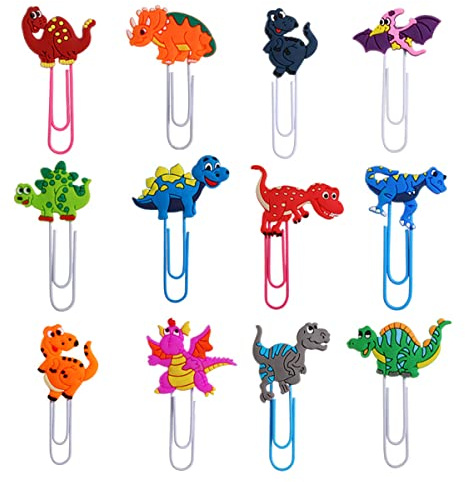 Hsthe Sea 12 Stück niedliches Tier-Lesezeichen, einzigartige lustige hübsche Büroklammern, Dinosaurier-Lesezeichen für Kinder, Studenten, Partys, Bastelbedarf, DIY-Geschenkanhänger