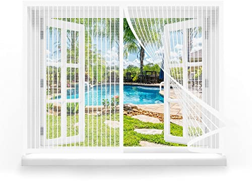 Fliegengitter Fenster Magnet 160 x 120 cm, Insektenschutz mit Starkem Klettband, vollmagnetisch, schließt automatisch für Alle Fenster, Weiß