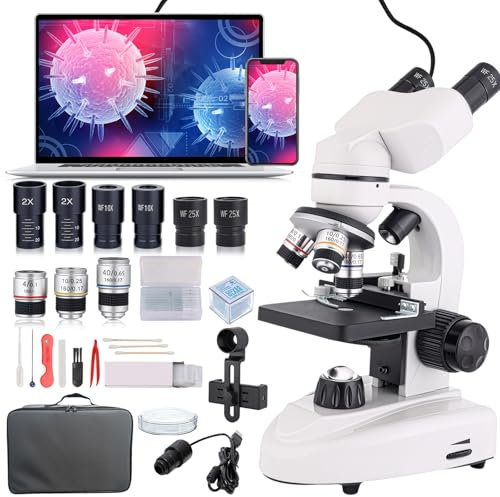 YANER Microscopio binoculare 40X-2000X per studenti adulti con doppio palcoscenico meccanico e manopola di messa a fuoco coassiale grossolana/fine Microscopio professionale