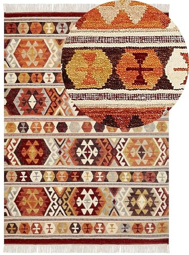 Beliani Kelim-Teppich Wolle bunt 200 x 300 cm handgewebt geometrisches Muster Aygavan