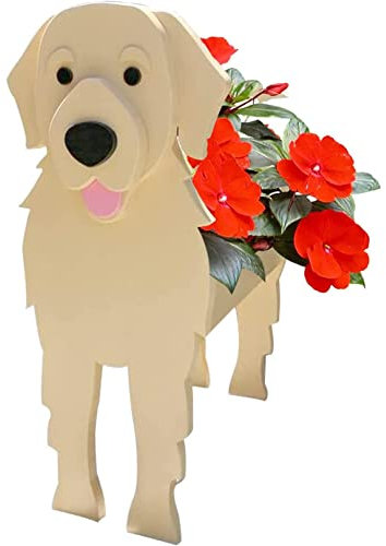 TTiiLoe Cute Dog Planter, Golden Retriever Plant Pots, PVC Herb Garden Flower Pots, Dog Cartoon Shaped Plant Container Holder, Gifts for Pet Lovers, 34x24cm/13.38x9.44in