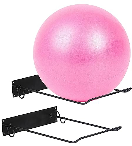 Yoga Ball Holder Set of 2, Industrial Exercise Ball Holder Wall Mount, Black Metal Wire Wall Mounted Ball Storage Rack, Organize Your Gyms Studios Home Gyms Space