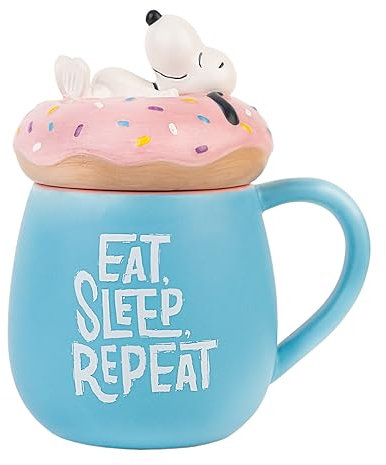Grupo Erik Taza Snoopy 3D Con Tapa - Grande XL de Cerámica 500 ml Para Desayuno - Bonita y Original Para Regalar