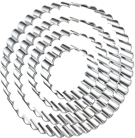 QAAQS Geriffeltes rundes Ausstechformen-Set groß – 12,7 cm, 10,2 cm, 7,6 cm, 5,1 cm – gewellter Rand, gewellter Kreis, Ausstechformen, Formen aus Ton – Edelstahl