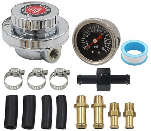 LVOUP Manual Adjustable 1-5 PSI Fuel Pressure Regulator Carburetor Carb Fuel Pump Kit with 0-15 PSI Pressure Gauge and Fuel Block