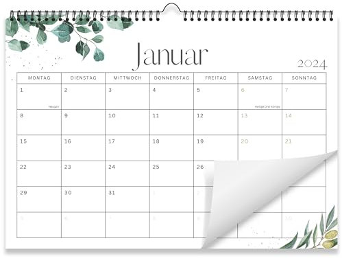 Kalender 2024 Wandkalender (Monatskalender im A4 Querformat) - Monatskalender 2024 für das ganze Jahr von Januar bis Dezember mit Ferienübersicht - Ideal als Paarkalender oder Familienplaner