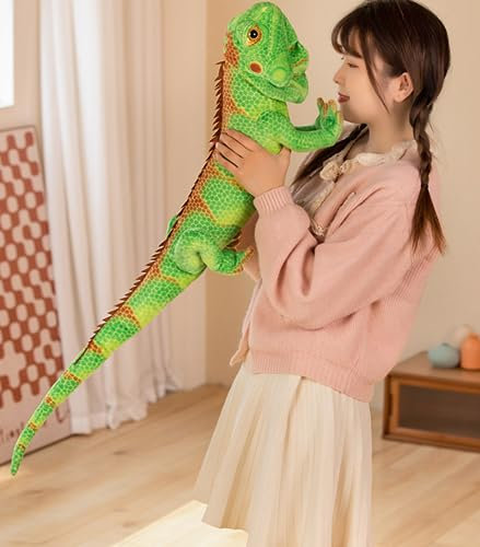 Xshelley Realista lagarto verde juguete de peluche de peluche, muñecas camaleón, reptiles peluches lagartos de crin, juguetes de animales salvajes regalos para niños longitud 95 cm