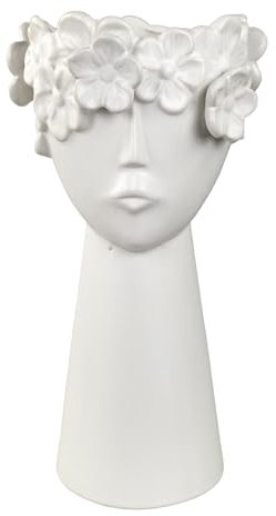 Stilvolle 31 cm Keramikvase mit Gesichtsdesign – Dekorative Vase, Figur mit Topf für Garten und Zuhause (Weiß)