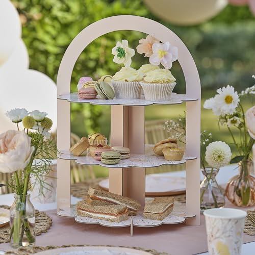 Ginger Ray Floral Afternoon Tea and Treats Stand 3 Tier Table Centrepiece 31cm x 42cm, Pastel