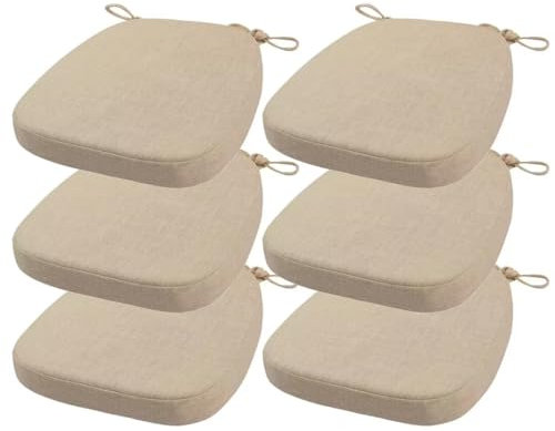 FIOVIP Stuhlkissen mit Riemen abnehmbar, waschbar, doppelte Anti-Rutsch hoch elastisch,Geeignet für Esstische und Stühle(43X42X33CM(3CM),Beige,6 Stück)