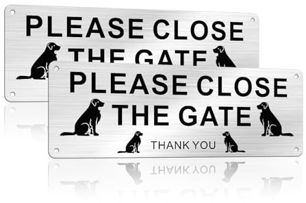 SINMAO Please Close The Gate Hanging Sign Alu Brushed 9.8x3.5 Inches, Beware of the Dog Sign for Gate Indoor and Outdoor Silver x2