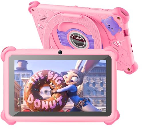 Zcobro Tablet para Niños con Funda, Android 2 GB RAM + 32 GB ROM + 256 GB Ampliable, Wi-Fi, Bluetooth, Type-C, Protección Infantil, Quad Core, Rosa