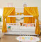 ALAVYA HOME® Hausbett 90x200 mit Schublade, Matratze und 3-TLG DEKO Set Gelb, inkl. Buchablage Rausfallschutz und Lattenrost | Massivholz der Buche FSC zertifizierter Kinderbett 90x200 - Weiß