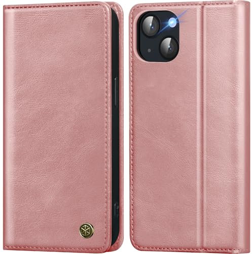 GUCASBE Handyhülle für iPhone 13 Hülle Premium PU Lederhülle Wallet Flip Case mit Magnet Kartenfach Standfunktion RFID Schutzhülle Klapphülle für iPhone 13, Rosa