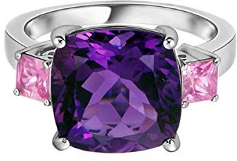 Shine Jewel 2.05 CTW Kissen Amethyst Edelstein Cocktail Ring 925 Silber mit rosa Saphiren (64 (20.4))