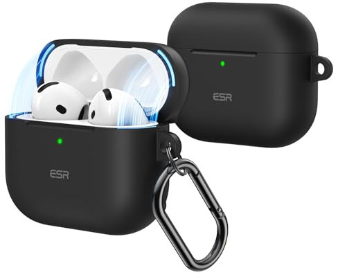 ESR Custodia per AirPods 4, Compatibile con AirPods 4a Generazione (2024), Coperchio Magnetico, Protezione completa dalle cadute con moschettone, Serie Cloud, Nero