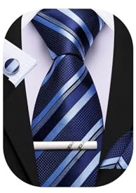 Barry.Wang Men Ties Silk Necktie Set Formal Solid Handkerchief Cufflinks Woven Wedding Business