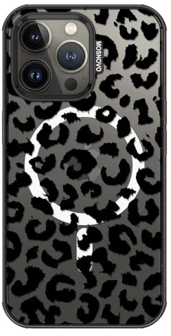 MOSNOVO for iPhone 13 Pro Case, Fit for MagSafe, Military-Grade Drop Protection, Shockproof Bumper, Cute Women Girl Magnetic Phone Case for iPhone 13 Pro, Black Leopard Print/Black