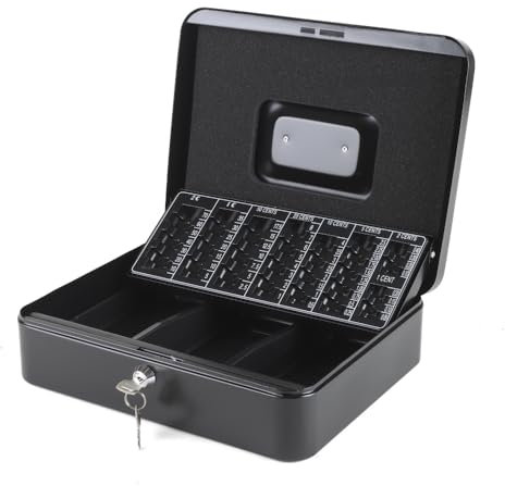 iggual Caja de Efectivo con 2 Llaves para Contar y Transportar Dinero, Caja de caudales portátil con Bandeja Organizador de Monedas y Billetes, Negro