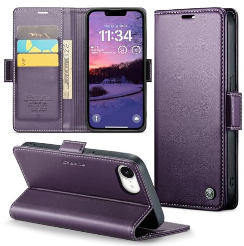 Rerzoiro Handyhülle für iPhone 16e Hülle, Premium PU Lederhülle Klappbar Flip Case [RFID Blocker] Tasche Magnet Kartenfach Klapphülle Schutzhülle für Apple iPhone 16e, Lila