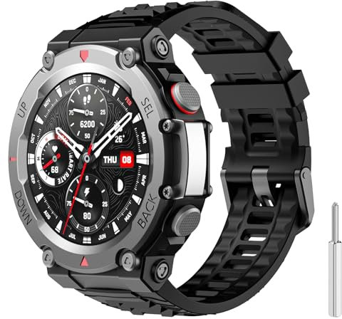 TiMOVO Bracelet de sport compatible avec la smartwatch T-Rex 3, bracelet ajustable en silicone souple, bracelet doux pour T-Rex 3 avec 1 outil d'installation, Noir