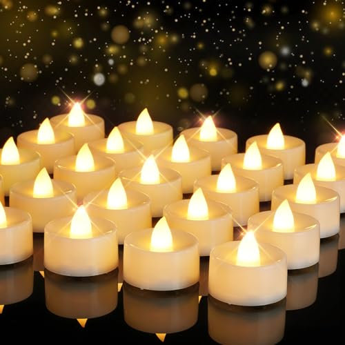 Homemory Led Battery Operated Tea Lights, Bright Flickering, 200+ tealights Electric Fake Flameless Candles, for Christmas Halloween Festivals Home Decoration, 50-Pack