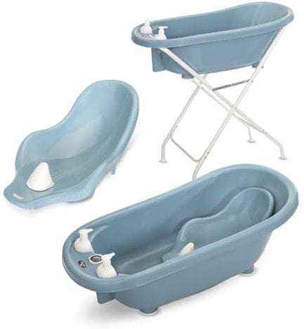 Lorelli Babybadewannen-Set Babybadewanne 88 cm Badesitz Badewannenständer Ablauf dunkelblau