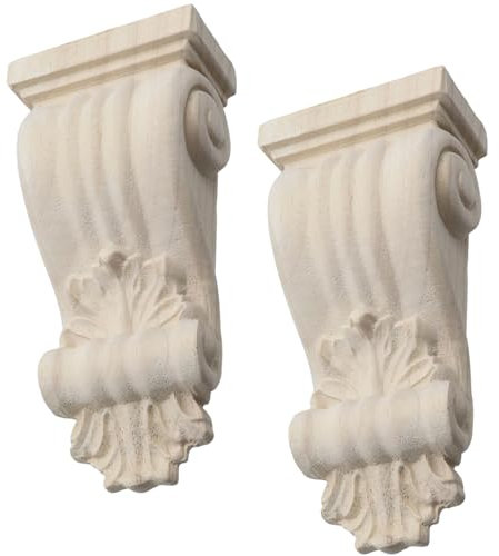 LC LICTOP Eichenholz-Corbels, unlackierte Hartholzstütze, Holzregalhalterungen, klassische zarte Halterung für Arbeitsplatte, Kaminsims, Tür, 7,9 cm L x 4,6 cm B x 17,3 cm H, europäische