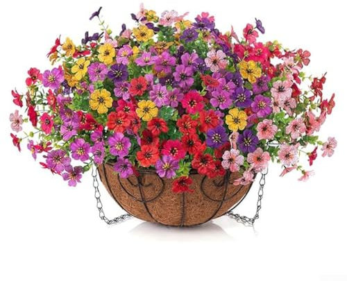 Zeroupshop Künstliches violettes Blumenampel-Set, 25,4 cm, Metallkette, DIY-Blumenarrangement, lebensechte Seidenblumen für Zuhause, Hochzeit, Büro, Dekoration (B)