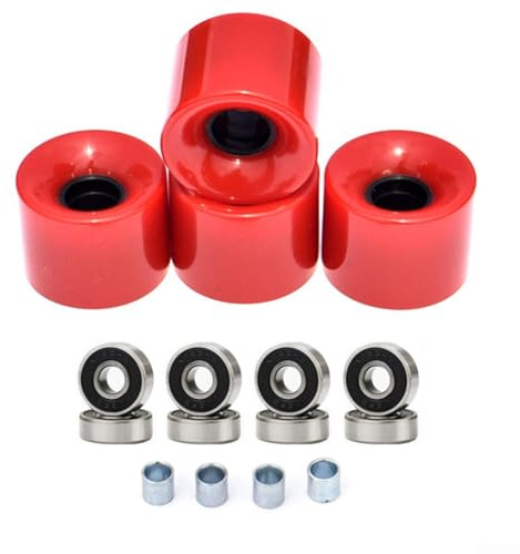 78A Skateboard Rollen und ABEC9 Kugellager mit Abstandshalter Set für Longboards und Cruiser (Rot)