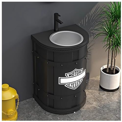 ZTGL Lavabo de Pie con Pedestal, Mueble de Baño con Lavabo, Estilo Industrial Lavabo de Baño de Suelo, Lavabo Pedestal Moderno de Hierro Forjado con Lavabo de Acero Inoxidable B,Without Mirror