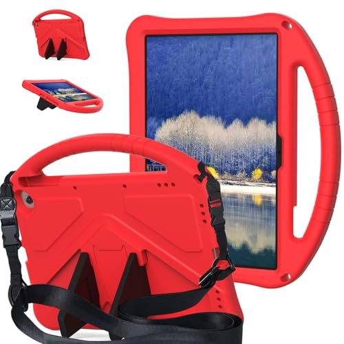 HUOLUNGJIN Compatibile con Amazon Kindle Fire HD 8 e Fire HD 8 Plus Tablet (12/10, 2024/2022/2020) Graziosa custodia paraurti leggera in EVA con cinturino regolabile, supporto e maniglia (rosso)