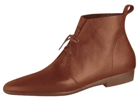 Stivaletti da donna in pelle, con punta corta, stile britannico, in pelle, con tacco basso, marrone, 37 EU