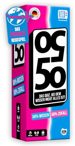 ATM Gaming 5050-50% Wissen, 50% Zufall- Das lustige Quizspiel - Kartenspiel für Jugendliche und Erwachsene - Schnell und Verrückt - 2 bis 6 Spieler - Kartenspiel ab 14 Jahren - Familienspiel